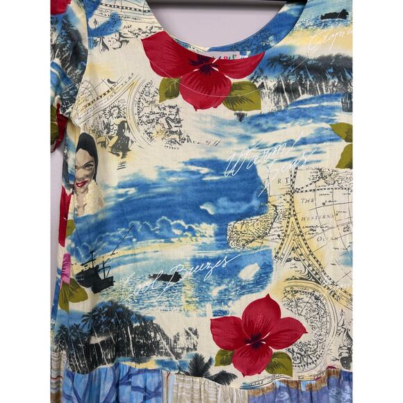 Jams World Hattie Hawaiian Multi Print Tiered Mini Dress XS Tropical - Picture 5 of 7